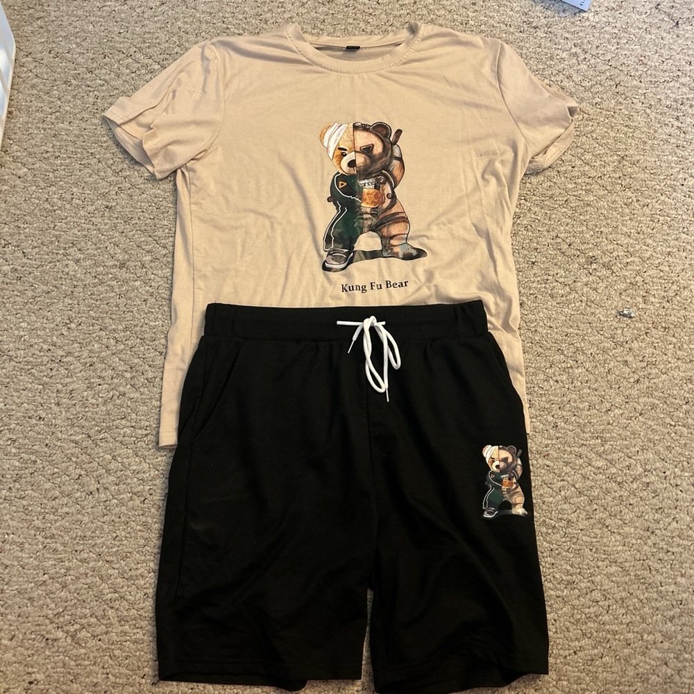 SHEIN Beige and Black Kung Fu Bear Set
